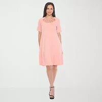 White Mark Womens Crew Neck Short Sleeve A-Line Dress