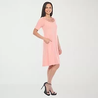 White Mark Womens Crew Neck Short Sleeve A-Line Dress