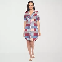 White Mark Womens Short Sleeve Plaid Shirt Dress