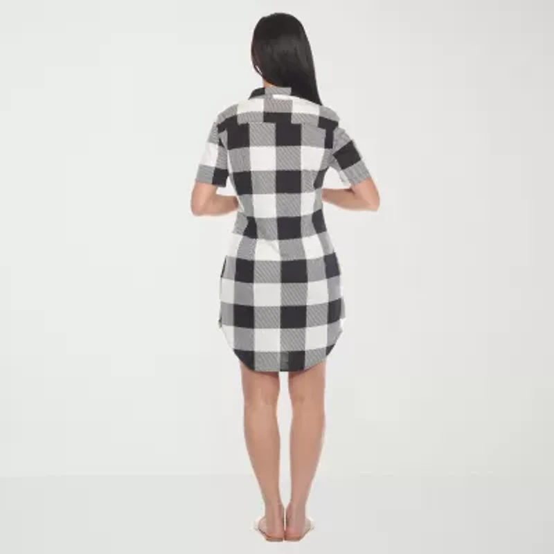 White Mark Womens Short Sleeve Plaid Shirt Dress
