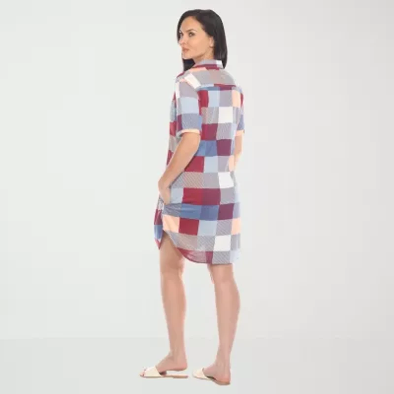 White Mark Womens Short Sleeve Plaid Shirt Dress