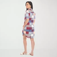 White Mark Womens Short Sleeve Plaid Shirt Dress