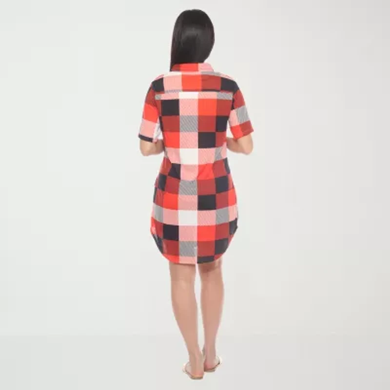 White Mark Womens Short Sleeve Plaid Shirt Dress