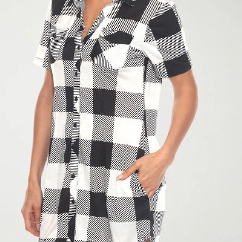 White Mark Womens Short Sleeve Plaid Shirt Dress