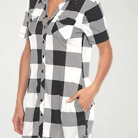 White Mark Womens Short Sleeve Plaid Shirt Dress