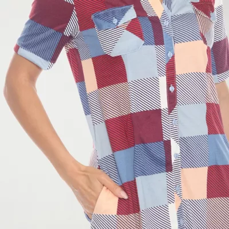 White Mark Womens Short Sleeve Plaid Shirt Dress