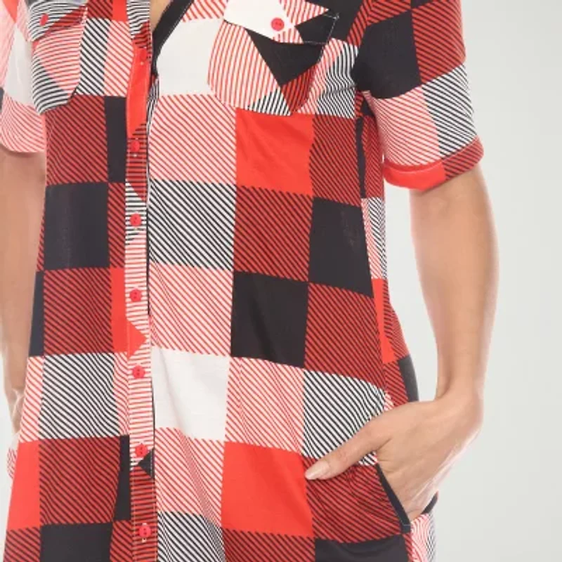 White Mark Womens Short Sleeve Plaid Shirt Dress