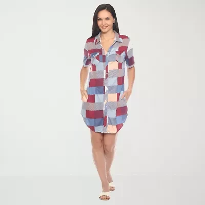 White Mark Womens Short Sleeve Plaid Shirt Dress