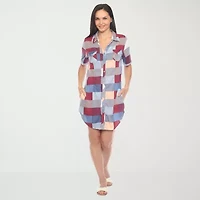White Mark Womens Short Sleeve Plaid Shirt Dress