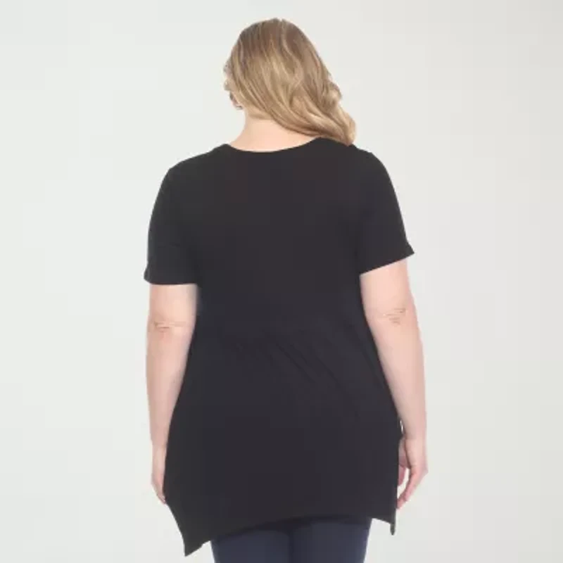 White Mark Womens V Neck Short Sleeve Tunic Top