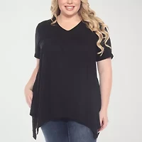 White Mark Womens V Neck Short Sleeve Tunic Top