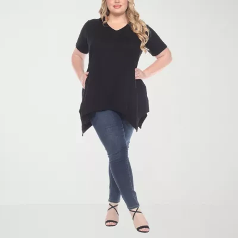 White Mark Womens V Neck Short Sleeve Tunic Top