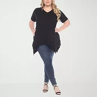 White Mark Womens V Neck Short Sleeve Tunic Top