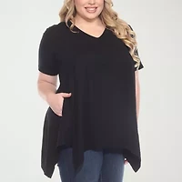 White Mark Womens V Neck Short Sleeve Tunic Top