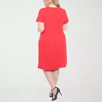 White Mark Womens Plus Short Sleeve Swing Dresses