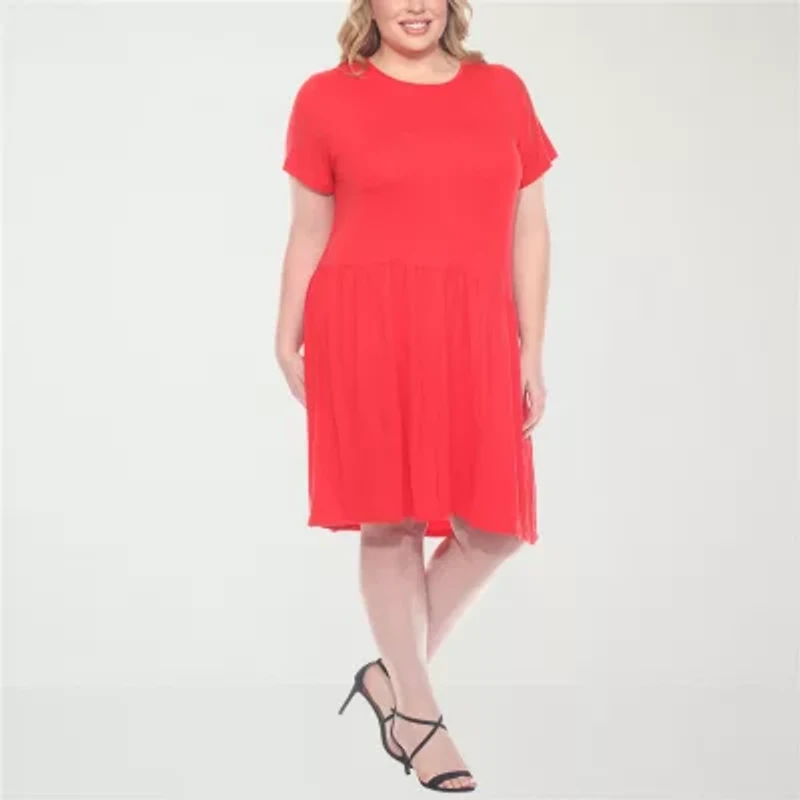White Mark Womens Plus Short Sleeve Swing Dresses