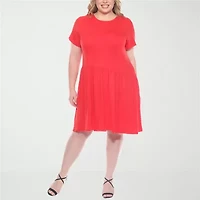 White Mark Womens Plus Short Sleeve Swing Dresses