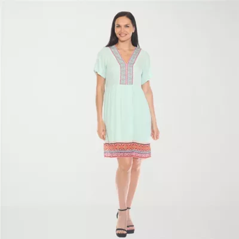 White Mark Womens V Neck Short Sleeve Tunic Top