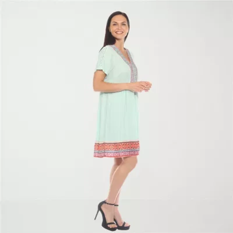 White Mark Womens V Neck Short Sleeve Tunic Top