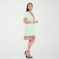 White Mark Womens V Neck Short Sleeve Tunic Top