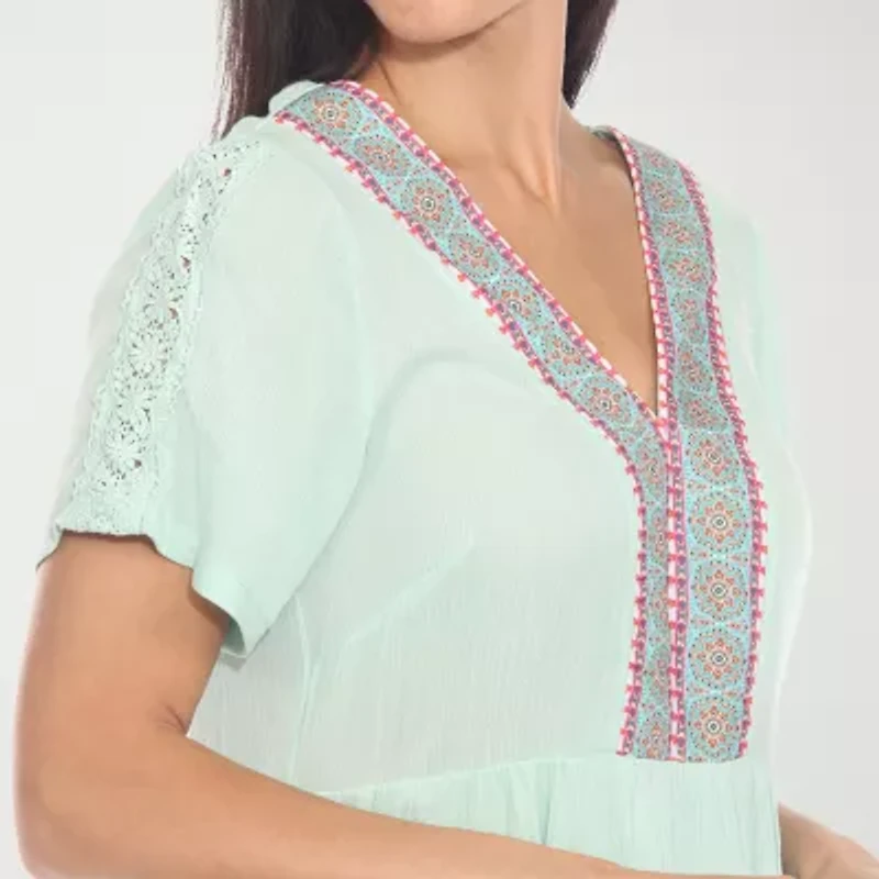 White Mark Womens V Neck Short Sleeve Tunic Top