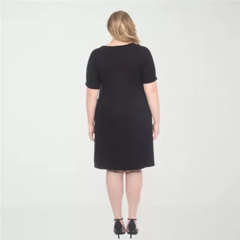 White Mark Womens Plus Short Sleeve A-Line Dress