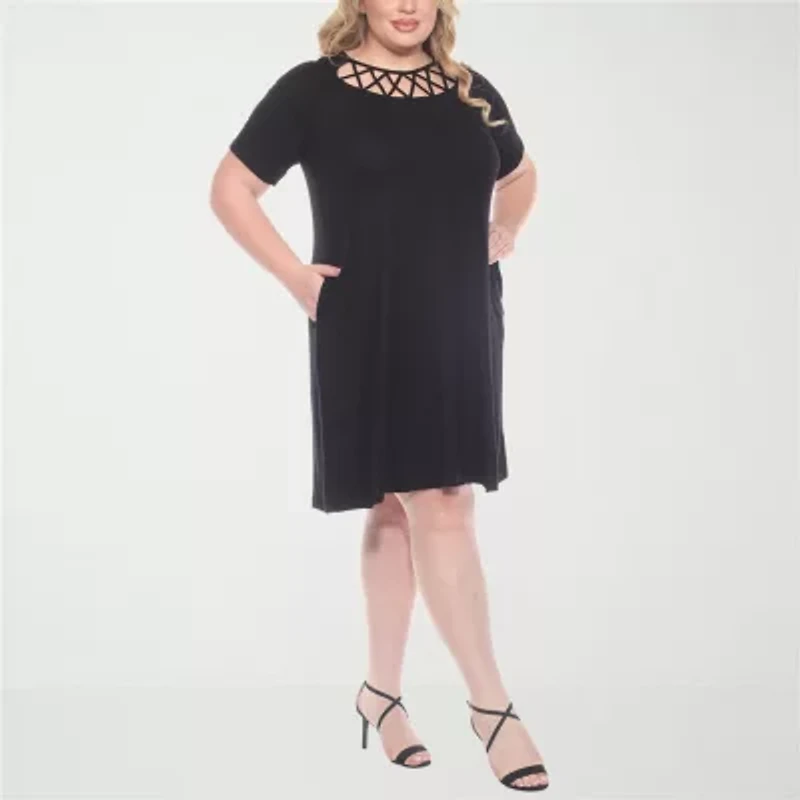 White Mark Womens Plus Short Sleeve A-Line Dress