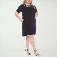 White Mark Womens Plus Short Sleeve A-Line Dress