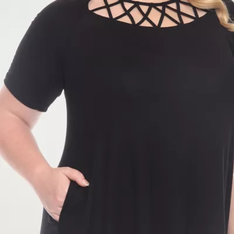 White Mark Womens Plus Short Sleeve A-Line Dress