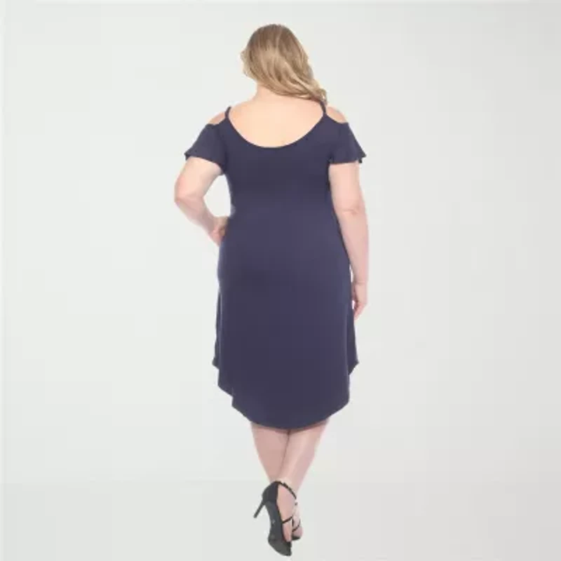 White Mark Womens Plus Scoop Neck Short Sleeve Sundress