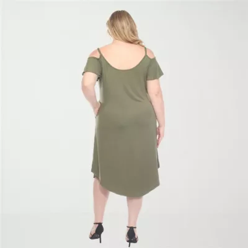 White Mark Womens Plus Short Sleeve Sundress