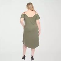 White Mark Womens Plus Short Sleeve Sundress