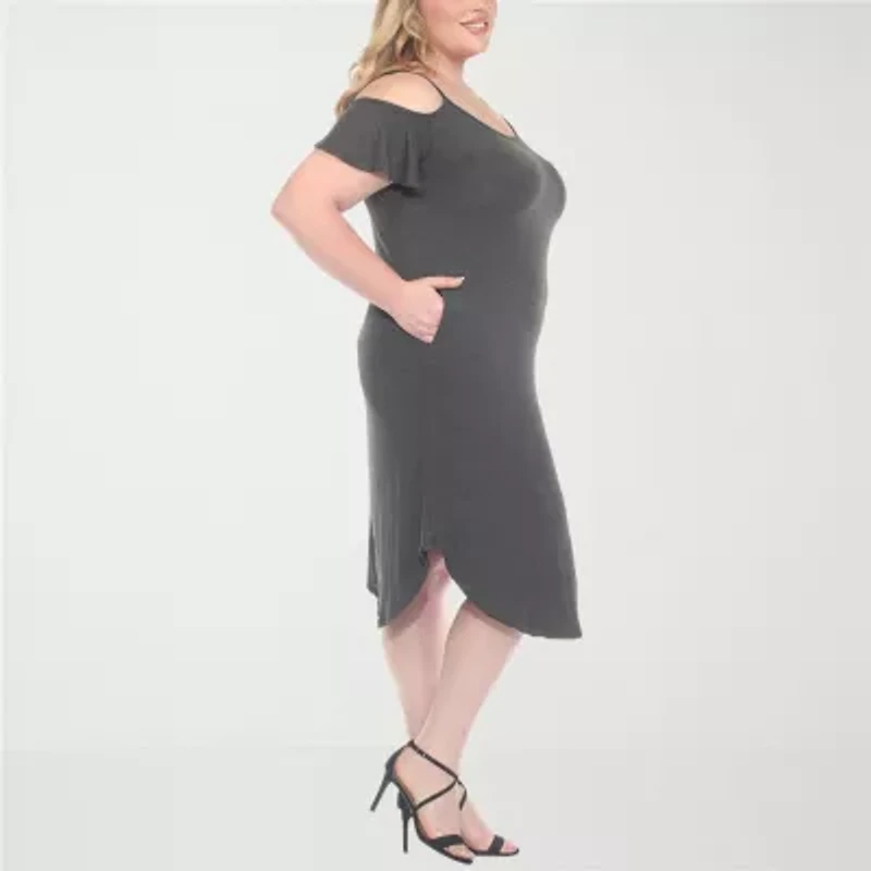 White Mark Womens Plus Short Sleeve Sundress