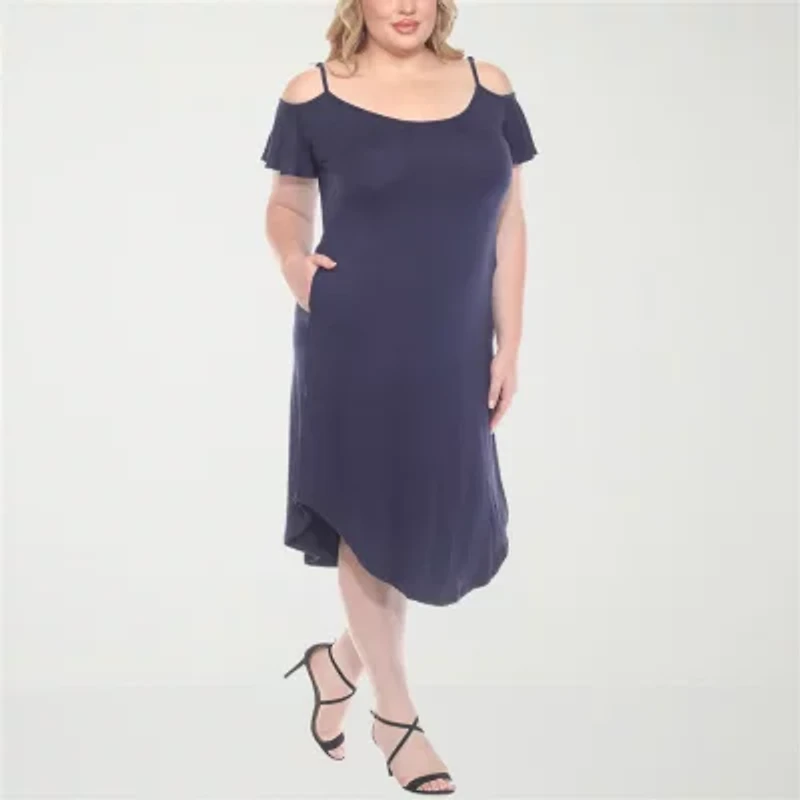 White Mark Womens Plus Scoop Neck Short Sleeve Sundress