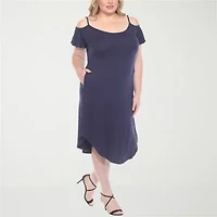 White Mark Womens Plus Scoop Neck Short Sleeve Sundress