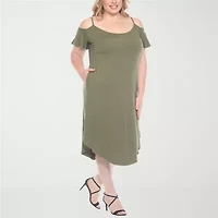 White Mark Womens Plus Short Sleeve Sundress