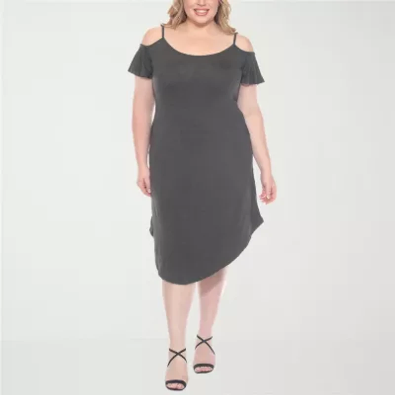 White Mark Womens Plus Short Sleeve Sundress