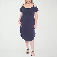 White Mark Womens Plus Scoop Neck Short Sleeve Sundress