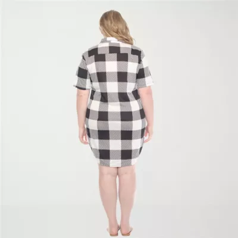 White Mark Womens Plus Short Sleeve Plaid Shirt Dress
