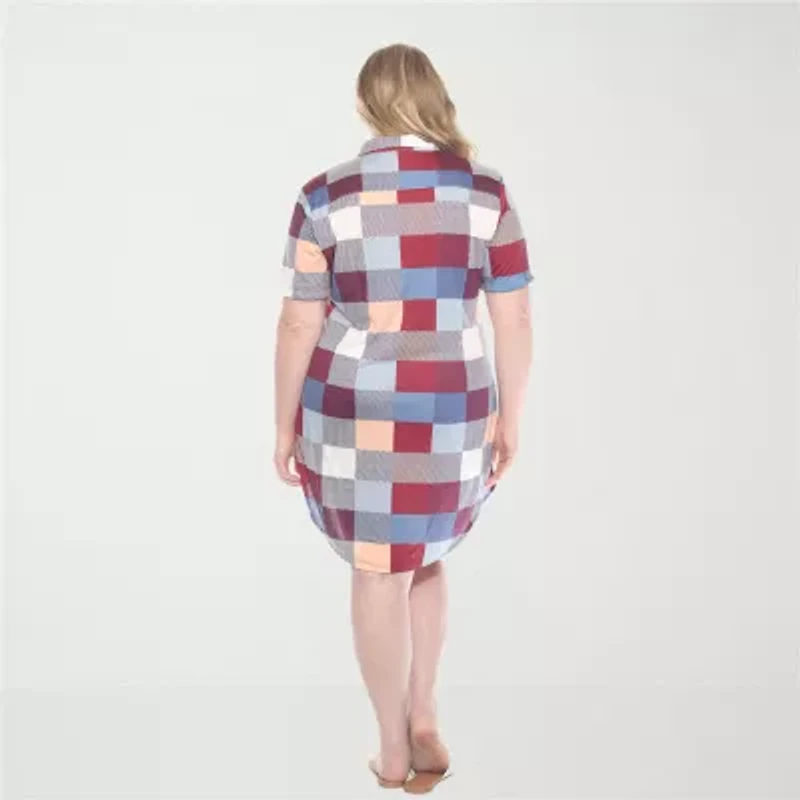 White Mark Womens Plus Short Sleeve Plaid Shirt Dress