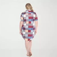 White Mark Womens Plus Short Sleeve Plaid Shirt Dress