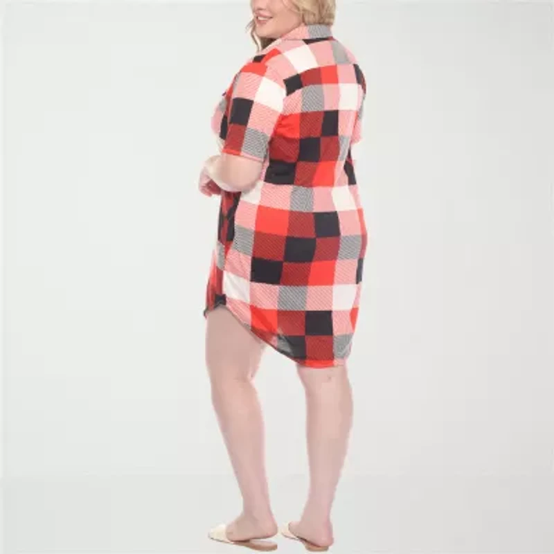 White Mark Womens Plus Short Sleeve Plaid Shirt Dress
