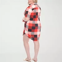 White Mark Womens Plus Short Sleeve Plaid Shirt Dress