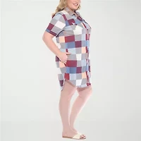 White Mark Womens Plus Short Sleeve Plaid Shirt Dress