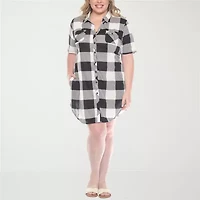 White Mark Womens Plus Short Sleeve Plaid Shirt Dress