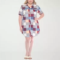 White Mark Womens Plus Short Sleeve Plaid Shirt Dress