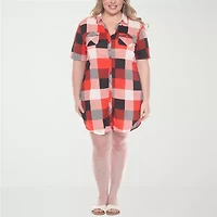 White Mark Womens Plus Short Sleeve Plaid Shirt Dress