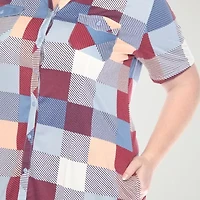 White Mark Womens Plus Short Sleeve Plaid Shirt Dress