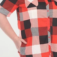 White Mark Womens Plus Short Sleeve Plaid Shirt Dress