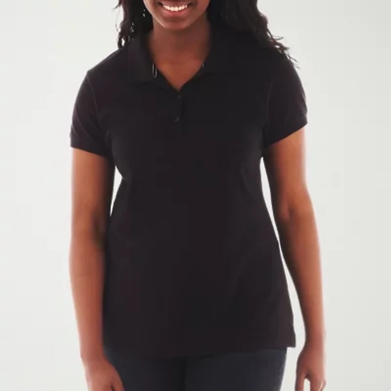 Arizona Womens Juniors Plus Short Sleeve Polo Shirt